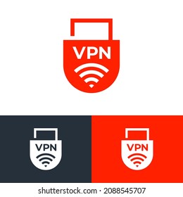 Vpn network padlock logo design concept. Fintech logomark illustration. Can representing vpn, hacker, shield, program, ai, system, blockchain, defence, code.