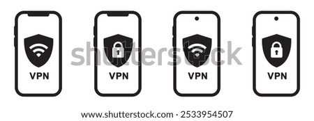 VPN on phone set icon, vector illustration