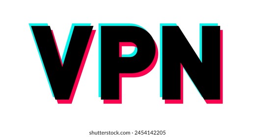 VPN. Online access via virtual private network. Text in colors of popular social media app. Vector illustration isolated on white.	