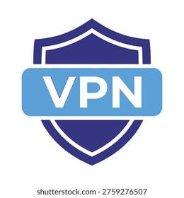 Vpn protection shield logo with blue and white colors on a secure background for online safety and privacy