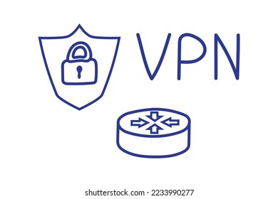 Mano sosteniendo la protección de VPN. Icono de Red privada virtual. Icono de dibujo del símbolo del vector de conexión.