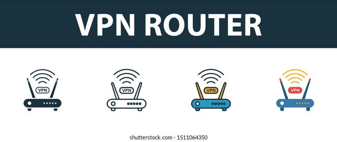 Vpn Router icon set. Four elements in diferent styles from icons collection. Creative vpn router icons filled, outline, colored and flat symbols.