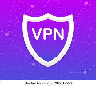 VPN Safety Shield sign. Vector stock illustration.