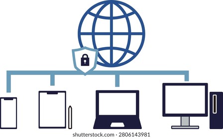 VPN Secure Network Connection Across Multiple Devices Vector Illustration