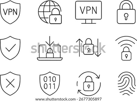 VPN security and internet privacy icons with shields and locks Keywords: VPN, virtual private network