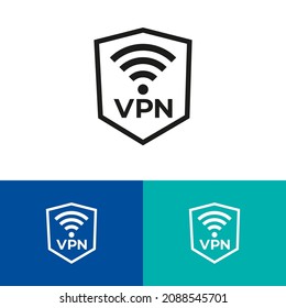 Vpn security logo design concept. Fintech logomark illustration. Can representing tech, hacker, shield, program, ai, system, blockchain, defence, code.