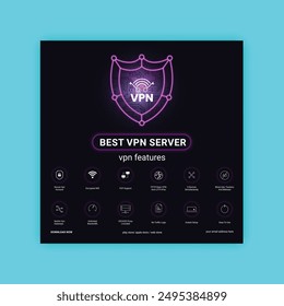 vpn servidor social media post Conceptos. Ilustración vectorial de Outline Design