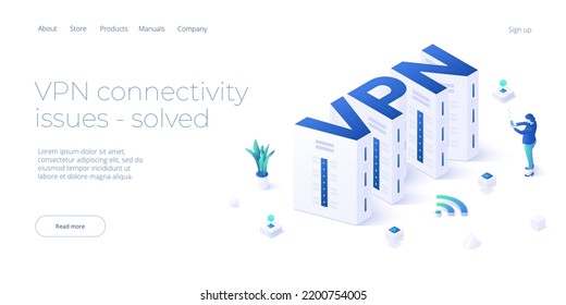 Vpn Service Concept. Isometric Vector Illustration. Secure Internet Surfing Software For Virtual Protection Network. Safe Online Access With Cellphone