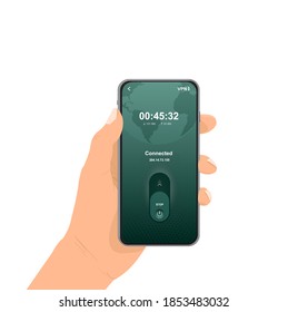 VPN Service Concept. Use VPN to protect his personal data in smartphone. Virtual Private Network. Secure network connection and privacy protection. Isolated modern vector illustration
