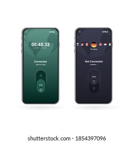 VPN Service Concept. Use VPN to protect his personal data in smartphone. Virtual Private Network. Secure network connection and privacy protection. Isolated modern vector illustration