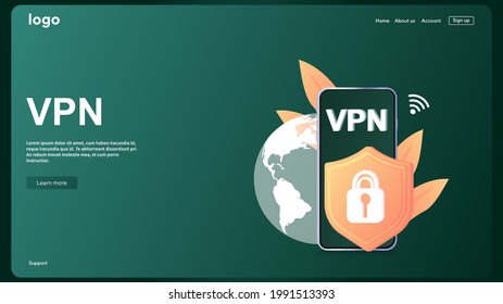 VPN Service Concept. Using VPN to protect his personal data in computer. Virtual Private Network. Secure network connection and privacy protection. Data transfer concept set. Secure web traffic. Web