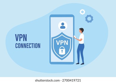 VPN-Dienstkonzept Verwendung von VPN zum Schutz persönlicher Daten in Smartphones. Virtuelles privates Netzwerk. Sichere Netzwerkverbindung und Datenschutz