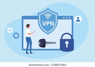 Concepto de servicio VPN. Uso de VPN para proteger los datos personales en los teléfonos inteligentes. Red privada virtual. Conexión de red segura y protección de la privacidad