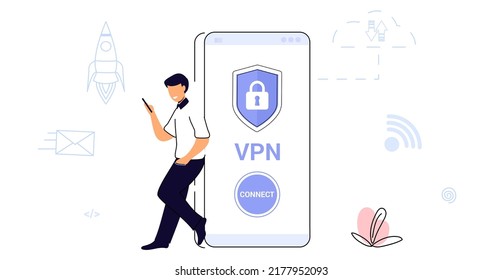 Concepto de servicio VPN Aplicación de red privada virtual para conexión segura Cifrado de datos Servidor remoto Tecnología de nube Ilustración vectorial Servicio de Internet Acceso a Intranet Seguridad cibernética