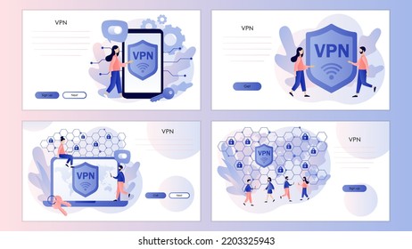 concepto de servicio VPN. Red privada virtual. Ciberseguridad, tráfico web seguro, protección de datos. Plantilla de pantalla para página de inicio, plantilla, ui, web, aplicación móvil, afiche, banner, volante. Vector 