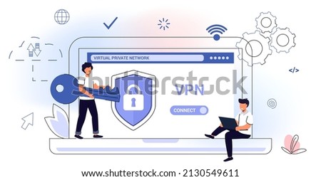 VPN Service Concept Virtual private network App for secure connection Data encryption Remote server Cloud technology Vector illustration Internet service provider Intranet access Cyber security