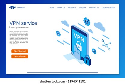 VPN service flat 3d isometric vector concept illustration. Website landing page vector template