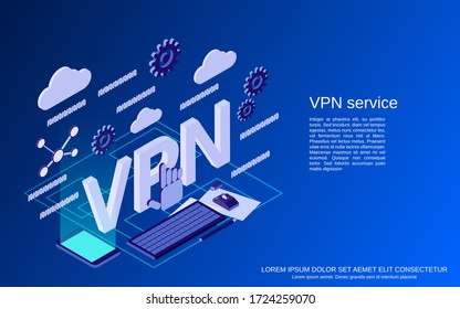 VPN Service Flat 3d Isometric Vector Concept Illustration