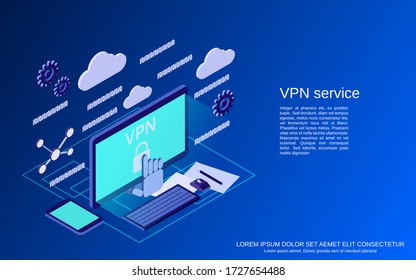 VPN service flat 3d isometric vector concept illustration