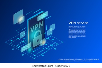 VPN Service Flat 3d Isometric Vector Concept Illustration