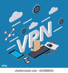 VPN service flat 3d isometric vector concept illustration