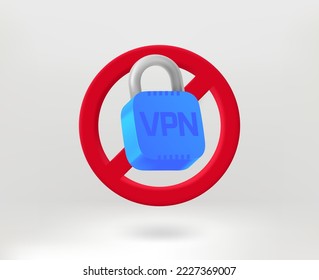 VPN service forbidden concept with lock icon. 3d vector illustration