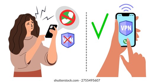 A VPN service for secure network connections and privacy protection. Huge Hand provides a VPN to protect personal data on your smartphone. A virtual private network. Yes VPN vs No VPN.