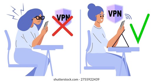 A VPN service for secure network connections and privacy protection. Huge Hand provides a VPN to protect personal data on your smartphone. A virtual private network. Yes VPN vs No VPN.