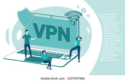 VPN Service.Secure Data Transmission Over Closed Channels.Protected And Private Data Transfer Mode.An Illustration In The Style Of A Green Landing Page.