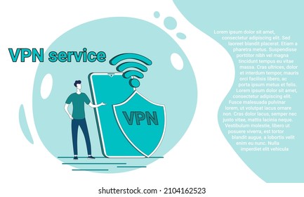 VPN Service.Secure Data Transmission Using Closed Channels.An Illustration In The Style Of A Landing Page In Green.