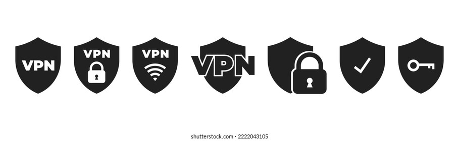 concepto de escudo VPN. Conjunto de iconos Red privada virtual. Ilustración del vector. Escudo con icono del vector VPN