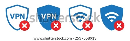 VPN shield error set icon, vector illustration