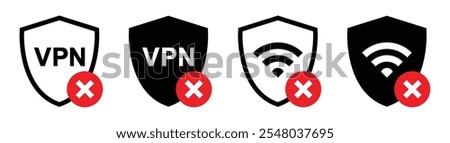 VPN shield error set icon, vector illustration