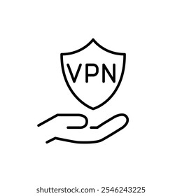 VPN shield in hand. Online protection, safe and private presence. Pixel perfect vector icon