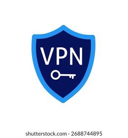 VPN-Schildsymbol mit einem Schlüsselsymbol. Konzept der Internet-Sicherheit, Datenschutz, Online-Datenschutz und verschlüsselte Verbindung.