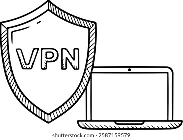 VPN Shield Icon with a Laptop Beside It