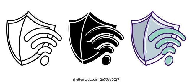 VPN Shield icon represented by Shield, Signal Line, Filled, Color style.