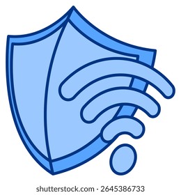 VPN Shield icon represented by Shield, Signal Blue style.