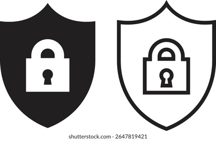 Ícone de segurança do escudo VPN definido em forma plana e design de estrutura de tópicos. Representando símbolo de proteção de senha de segurança. Elementos de wifi para vetores de sinais. A ilustração Fornecedor de conexão está isolada no plano de fundo transparente.