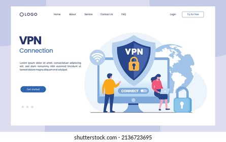 vpn technology system, browser unblock website, internet connection flat illustration vector