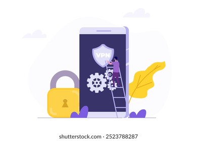 Sistema de tecnología VPN, concepto de conexión VPN.