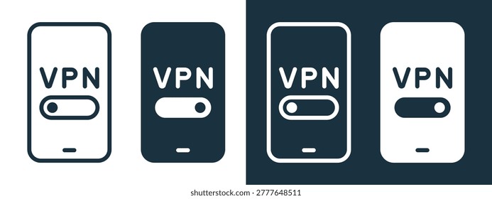 VPN Toggle Icon on Mobile Phone. Virtual Private Network with On Off Switch. Vector Illustration