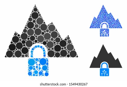 VPN tunnel composition of small circles in different sizes and shades, based on VPN tunnel icon. Vector small circles are organized into blue illustration.