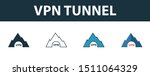 Vpn Tunnel icon set. Four elements in diferent styles from icons collection. Creative vpn tunnel icons filled, outline, colored and flat symbols.