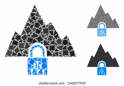 VPN tunnel mosaic of humpy pieces in different sizes and shades, based on VPN tunnel icon. Vector ragged pieces are combined into mosaic. VPN tunnel icons collage with dotted pattern.
