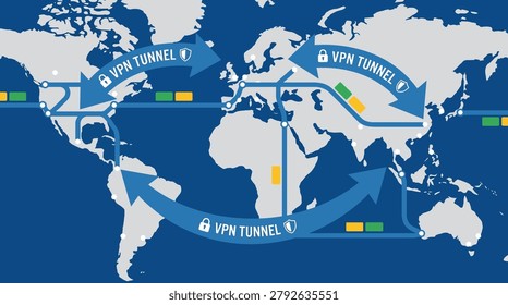 VPN Tunnel Secure Connection Global Network Map