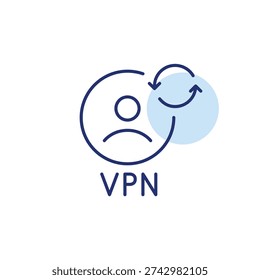 VPN user account and renew arrows. Subscription update, secure connection refresh, network renewal. Pixel perfect, editable stroke vector icon