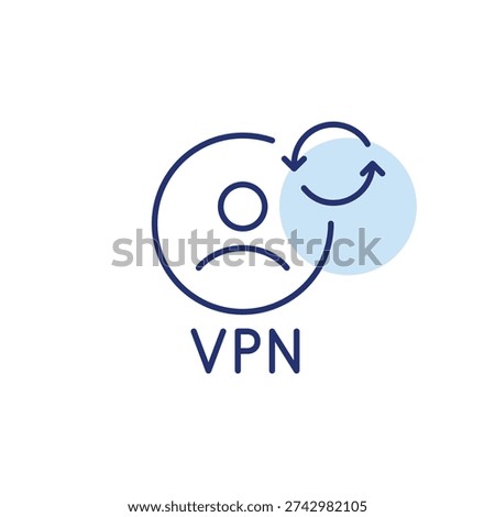 VPN user account and renew arrows. Subscription update, secure connection refresh, network renewal. Pixel perfect, editable stroke vector icon