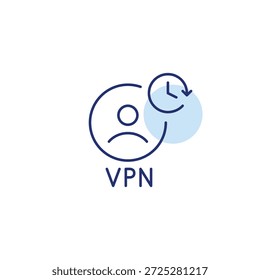 Avatar y reloj de usuario VPN. Cifrado de datos, navegación segura y anónima. Icono de Vector de trazo perfecto y editable