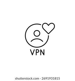 VPN user and heart. Secure and trusted services, protected connection. Pixel perfect, editable stroke vector icon